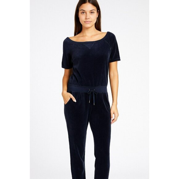 Juicy Couture Y2K Navy Blue Velvet Jumpsuit Size Small Woman’s - Picture 10 of 10